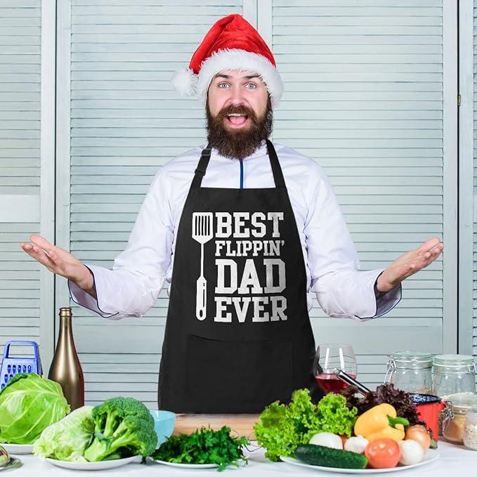 100% Cotton, Black Funny Aprons for Men, Dad, Husband - Birthday, Father’s Day Grilling Gifts for Papa, Husband.