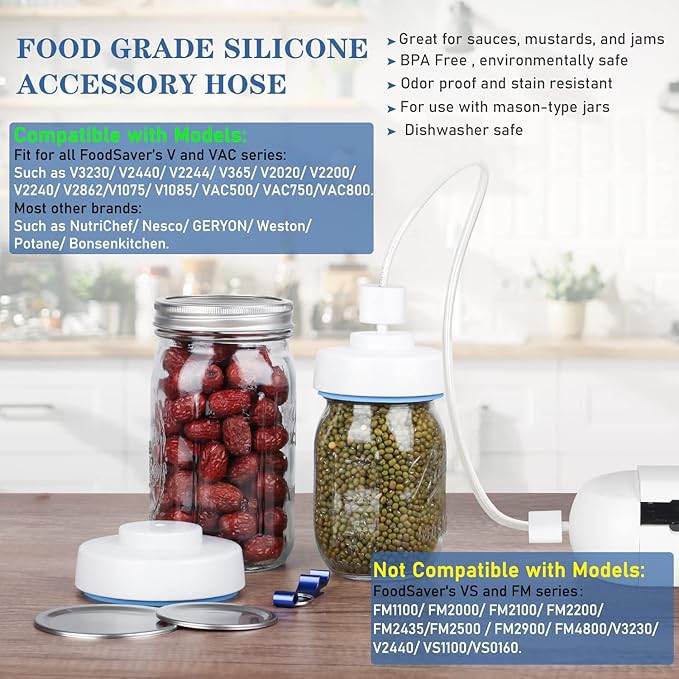 Mason Jar Vacuum Sealer Kit with Accessory Hose for Wide and Regular Mouth Jars, Manual Portable Vacuum Pump and Lid Opener