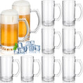 10 Pcs Beer Mugs with Handles 16 Ounce Clear Glass Beer Mugs Steins German Large Heavy Cups for Tea, Coffee, Root Floats, Dishwasher and Refrigerator Safe, Durable