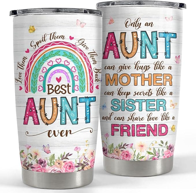SANDJEST Aunt Tumbler 20oz Best Aunt Ever Cup Gift Stainless Steel Insulated Tumblers Coffee Travel Mug Auntie Cup Aunts Gift for Birthday Christmas
