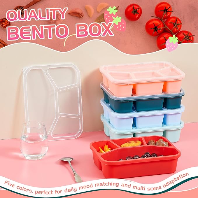 Honeydak 5 Pack Snack Containers 4 Compartment Bento Snack Boxes Reusable Lunchable Containers with Lids Divided Meal Prep Lunch Food Storage Box for School Work Travel(Melon,Mixed)