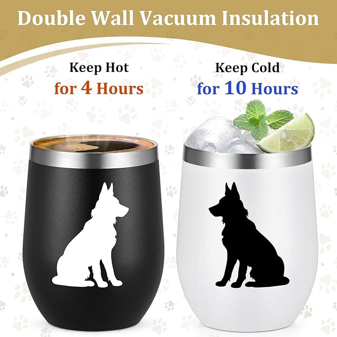 Lifecapido German Shepherd Gifts, German Shepherd Silhouette Insulated Wine Tumbler Set of 2, Unique Christmas Birthday Dog Lovers Gifts for German Shepherd Owners