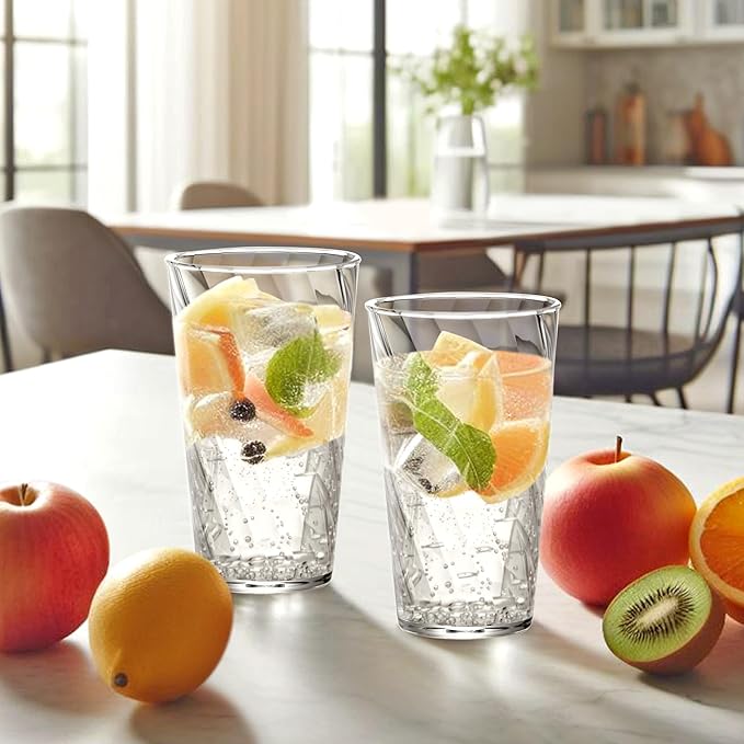 Amazing Abby - Glacier - 18-Ounce Plastic Tumblers (Set of 8), All-Clear Reusable Plastic Cups, Stackable, BPA-Free, Shatter-Proof, Dishwasher-Safe