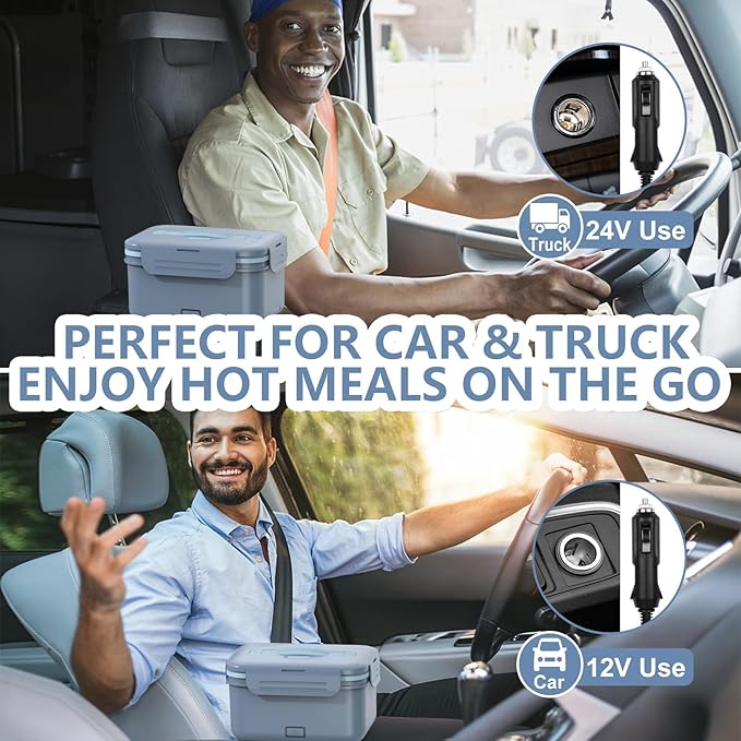 Electric Heated Lunch Box for Car Truck Home 1.8L 100W Portable Food Warmer with 12V/24V/110V/220V Hot Meal for Work Travel Jobsite Camping Christmas Gifts White Elephant Gifts for Adults/Men/Woman