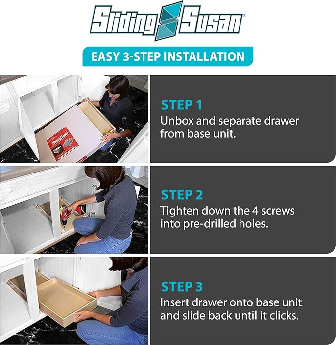 SlidingSusan Pull Out Drawer Organizer for Cabinets, Gliding Soft Close Shelves for Kitchen, Pantry, Bathroom, & Storage Organization, Hard Rock with MDF Core, 20 Inch Wide x 21 Inch Deep
