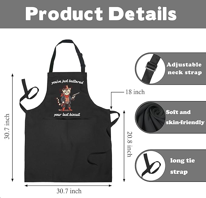 Funny Western Cat Baking Aprons with Pockets, Gifts for Bakers Women, Cat Lover Mom Dad Gifts Waterproof Adjustable Bib Apron for Kitchen Dishwashing Cooking Grilling Baking