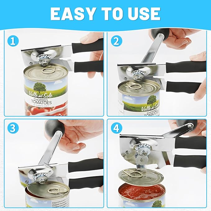 Heavy Duty Can Opener,Commercial Can Opener with Comfortable Long Handles With Carbon Steel Blade