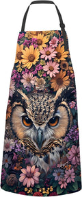 Flower Owl Apron,Oxford Fabric Adjustable Kitchen Apron with 2 Pockets,Waterproof Cooking Aprons for Men Women Mom Wife Dad,Ideal Gifts for Coffee House,Shop,Baking,BBQ,Housewarming,28x33in