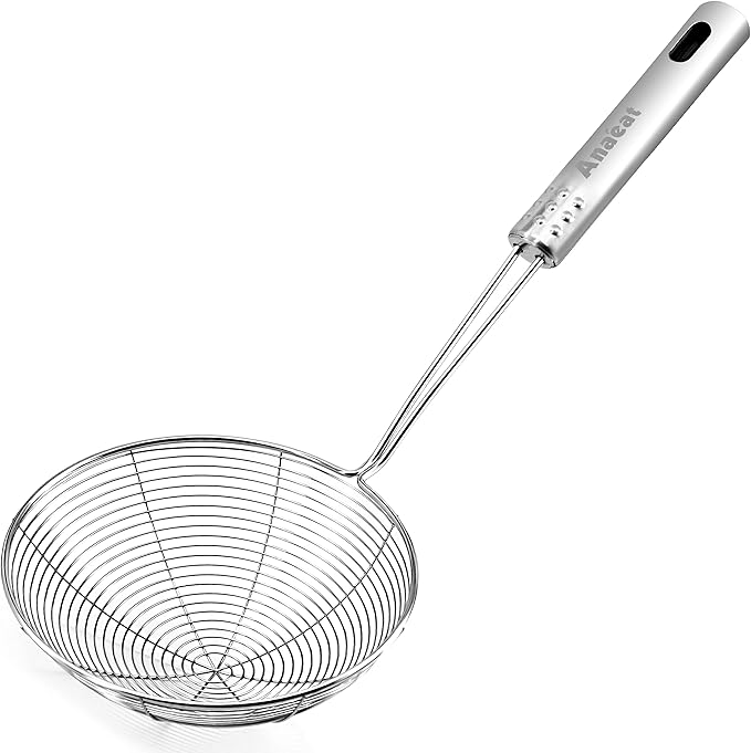 Anaeat 5.3" Stainless Steel Spider Skimmer, Professional Kitchen Pasta Strainer Spoon with Long Handle - Asian Strainer Ladle Wire Skimmer Spoons for Cooking and Frying