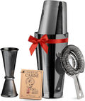 Mixology Cocktail Shaker Boston Shaker Set Professional Weighted Martini Shakers, Strainer and Japanese Jigger, Portable Bar Set for Drink Mixer Bartending, Exclusive Recipes Cards (Gun-Metal Black)