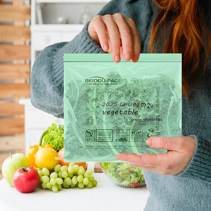 Compostable Quart Food Storage Freezer Bags, 180 Count | 2 Mil | 8 IN x 7 IN, Freshness Easy Open Biodegradable, Eco-Friendly Reclosable Compost Zipper Bags