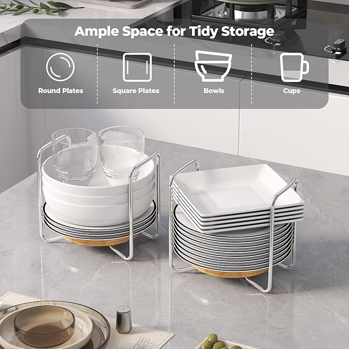 Adjustable Bamboo Dish Drying Rack - Stainless Steel 304 Dish Rack for Kitchen | Counter Home Essentials for Efficient Dish Organization and Drying (Natural, 2*Small)