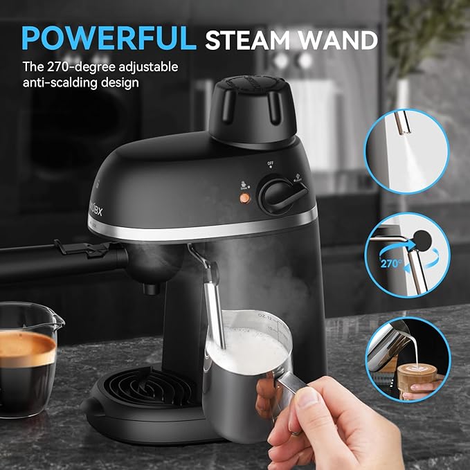 Coffee Machine, 3.5 Bar Espresso & Cappuccino Machine with Steam Wand, Compact Design Coffee Maker for Latte, Safety Lock & Tritan Cups, 800w, Black