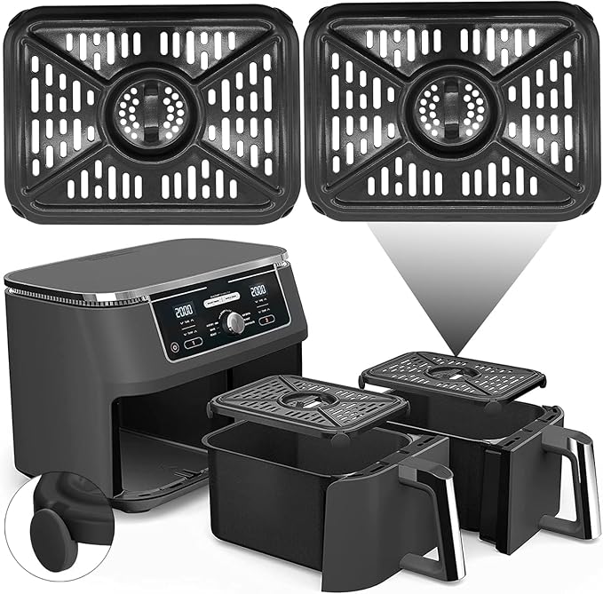 GWY Air Fryer Grill Pan for Ninja Foodi DZ401 DZ550 10 Quart DualZone Air Fryer, Replacement Crisper Plate Grill Plate Tray Accessories with Rubber Bumpers, Dishwasher Safe