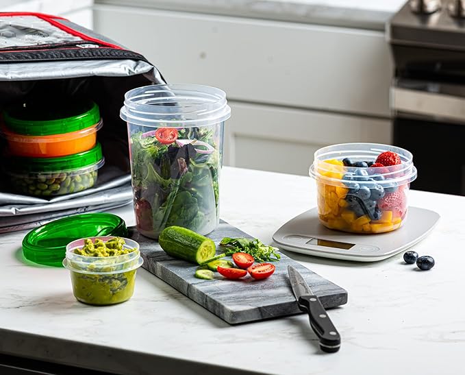 (16 Ounce 20 Pack) Twist cap Containers Clear Bottom With Green Top Screw on Lids Twist Top Food Storage Freezer Containers