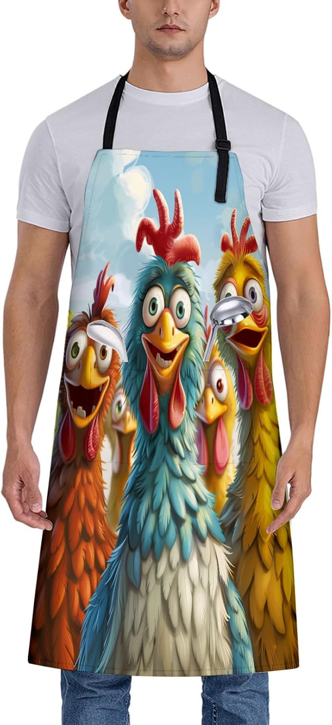 Colorful Chicken Pattern Apron for Women, 28x33in, Kitchen Chef Aprons with 2 Pockets, Polyester, Farmhouse Apron for Cooking BBQ Baking Gardening Chef, Gifts for Mom Wife Dad