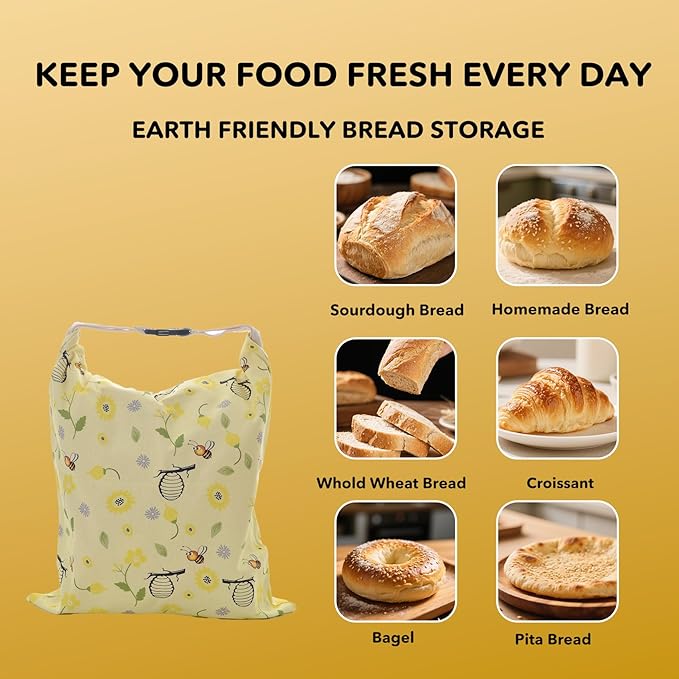 2 Pack Reusable Beeswax Bread Bags for Homemade Sourdough Bread, 17"×13" XL Cotton Beeswax Bags Keep Bread Fresh Sourdough bag, Freezer Safe Storage Container Keep Loaf Fresh
