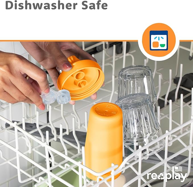 Re-Play Spill-Proof Sippy Cups - Reusable 10 Oz Set of 4, Dishwasher & Microwave Safe, Made in USA, Citrus