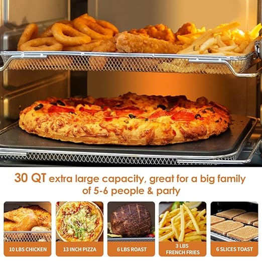 Nuwave Bravo XL Air Fryer Toaster Smart Oven, 12-in-1 Countertop Grill/Griddle Combo, 30-Qt XL Capacity, 50F-500F adjustable in precise 5F increments, Integrated Smart Thermometer, Linear T Technology
