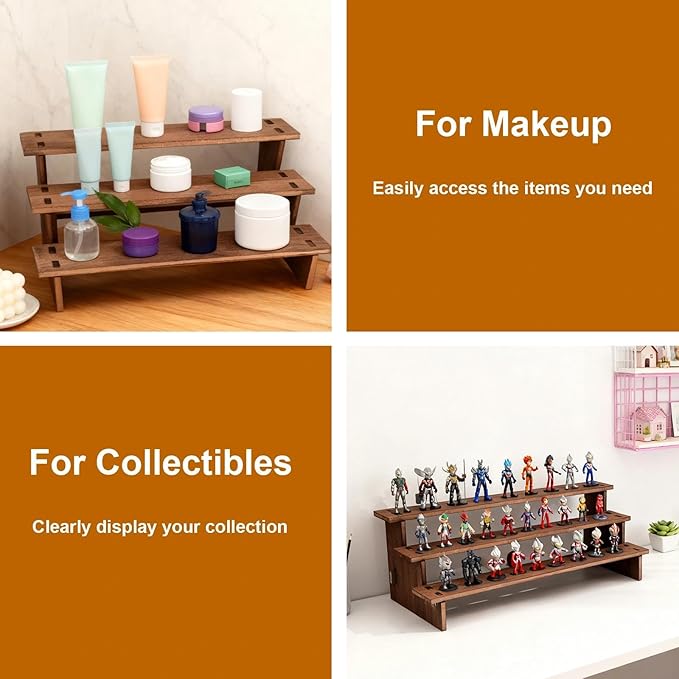 3 Tiered Tray Stand, Wooden Cupcake Stand, Perfume Organizers, Cologne Organizer for Men, Display Risers for Dessert, Spice, Candles, Matcha Station, No Tools Required to Install, 2 Pack