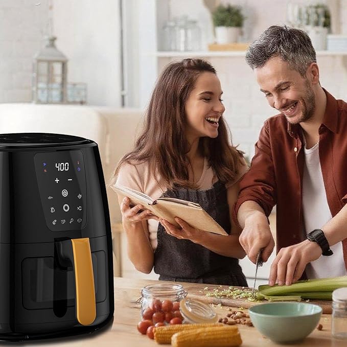 XKV 6.0 QT Digital Air Fryer with Window for Kitchen Use,Nonstick Made without PFAS, Touchscreen Display,160°F~400°F in Precise 5°,Customized Temp/Time,NonStick Basket,Black