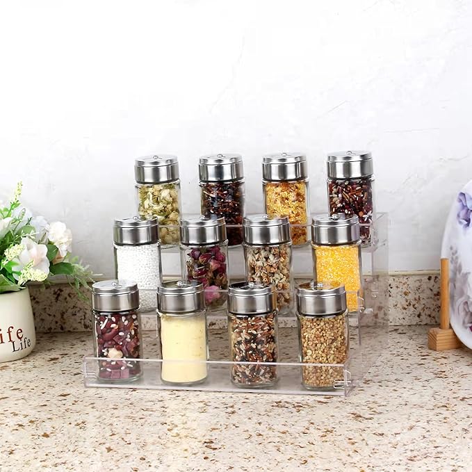 ELEGANTLIFE Spice Rack,No Tool Needed & No Pungent Acrylic Glue Self-derived Snap On Assembly Spice Shelf Pantry Kitchen Cabinet Organizer 10 in for Jars,Baking Supplies & Spice Bottles (3 Tier)