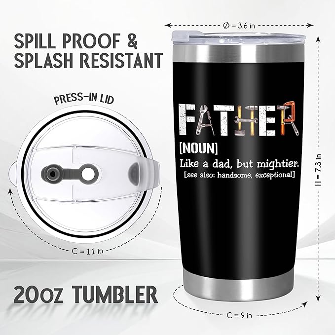 TEEZWONDER Christmas Birthday Gifts for Dad from Daughter Son - Stainless Steel Insulated Coffee Tumbler with Lid 20 oz - Funny Gifts from Kids, Mens Birthday Gift Ideas