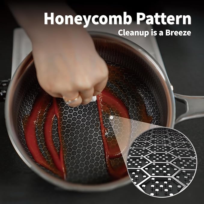 Hybrid Nonstick 1.5 QT Saucepan with Lid, Stainless Steel Honeycomb Pot,Compatible with All Cooktops,Dishwasher and Oven Safe