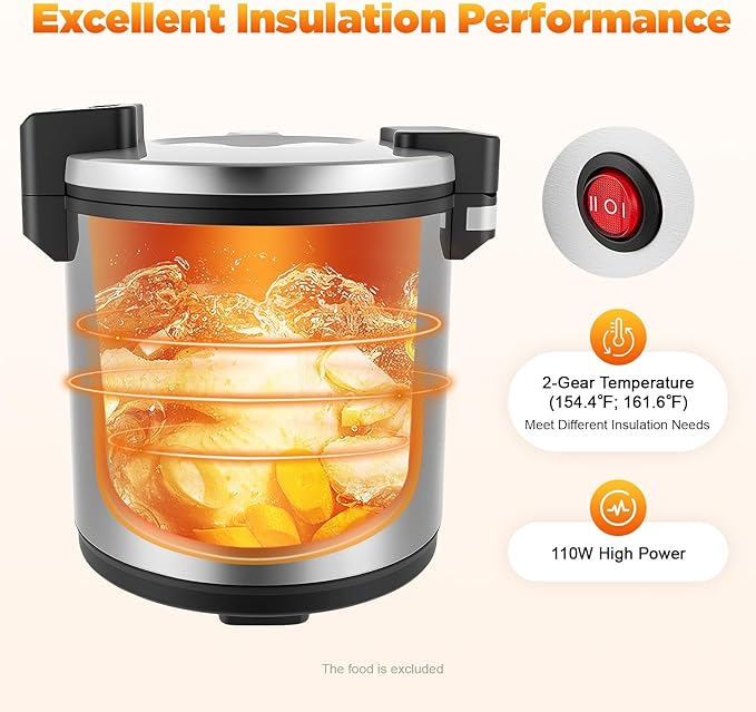 100 Cups Stainless Steel Electric Rice Warmer, Commercial Food Warmer with Rice Spoon, Heavy Duty 23L/6Gal Cooked Rice Warmer with Warm Function Only & Adjustable Temp for Restaurant Party