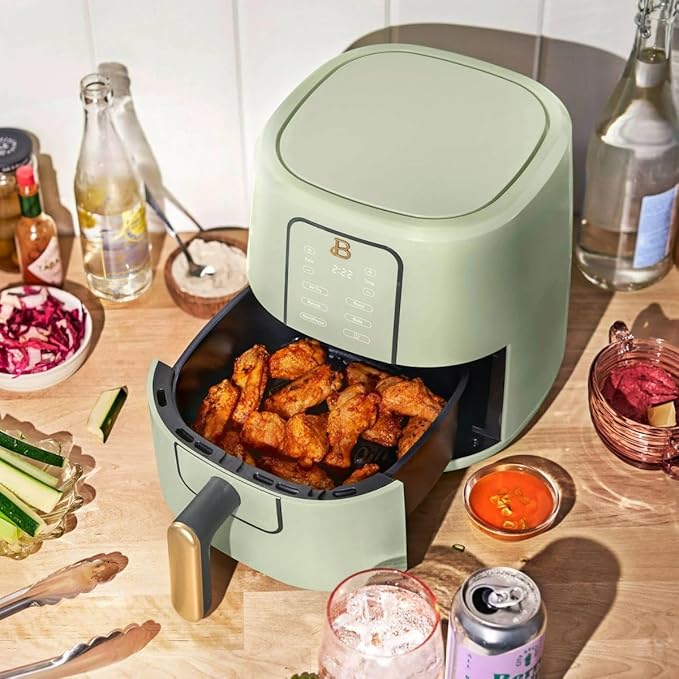 Beautiful 3 Quart Digital Air Fryer with TurboCrisp Technology – Matte Finish, Touchscreen, Nonstick Basket (Sage Green)