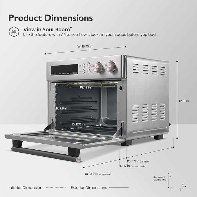 VAL CUCINA Infrared Heating Air Fryer Toaster Oven, Extra Large Countertop Convection Oven 10-in-1 Combo, 6-Slice Toast, Enamel Baking Pan Easy Clean with Recipe Book, Black Matte Stainless Steel