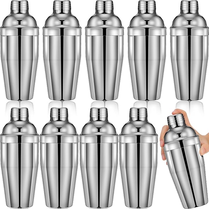 Nitial 9 Pcs Bar Cocktail Shaker Professional Stainless Steel Martini Drink Mixer Built-in Strainer for Bartending No Leaks Boston Shaker for Bar Party Drink Tool(Silver,18.6 oz)