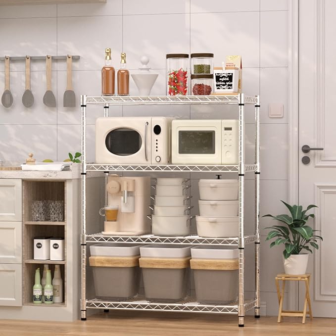 4-Shelf Metal Shelving Rack 36" L x 14" D x 54" H Garage Storage Shelves NSF Adjustable Wire Shelves Organizer for Kitchen Closet Basement, Each Shelf Can Hold 250LBS, Chrome