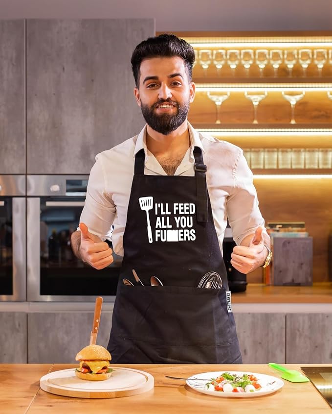 Funny Grilling Aprons for Men with Pockets BBQ Novelty Cooking Apron for Son Grandad Christmas Fathers Day Gift
