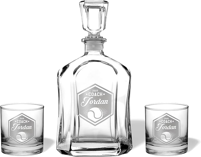 Tennis Coach Beer Glasses - Tennis Coach Gifts Personalized Coach Pint Glass Engraved Coach Award Basketball Beer Glass End of Season Gifts Coach (Tennis, Whiskey Decanter Set)