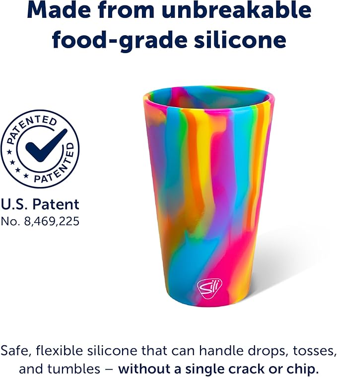 Silipint 16oz Silicone Pint Glass – Unbreakable BPA-Free Reusable Silicone Drinking Cup – Flexible Dishwasher Microwave & Freezer Safe – Stemless Glass for Water Coffee Smoothies (Hippie Hops)