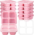 12 Pcs 4 Divided Compartments Snack Containers Bento Wheat Straw Snack Box with Lid Reusable Meal Prep Lunch Box Food Storage Containers for Adults Christmas Travel Work Gifts(Pink)