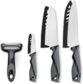 DFACKTO 7-Piece Kitchen Knife Set with Vegetable Peeler without Block – Stainless Steel Knives for Kitchen, Dishwasher Safe Cooking Knife Set with Covers, Sharp Cutting Knives for Cooking – Black Gray