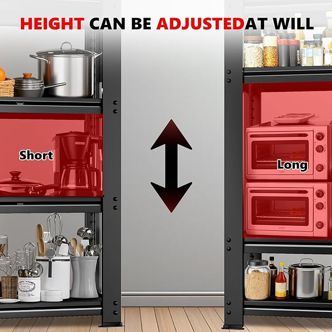 SILVEL 48.2"W Garage Shelving, 5000LBS Heavy Duty Metal Shelving, 2025 Solid Storage Shelves, 2 Side Pegboards, Industrial 5 Tier Shelves for Basement Pantry Warehouse Supermarket, 72.2" x24.2" x48.2"