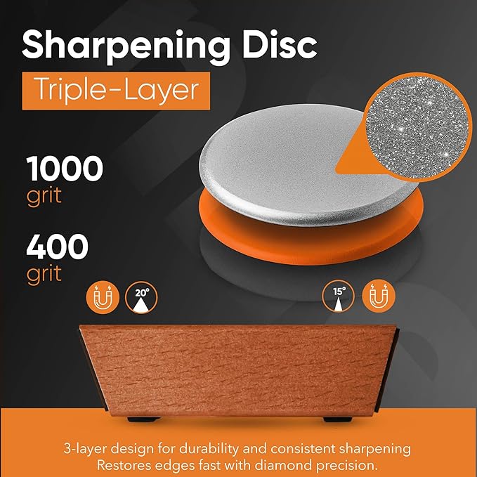 Rolling Knife Sharpener Kit, N45 Magnetic Razor-Sharp Knife Sharpening Kit with 15° & 20° Base, Kitchen Knife Sharpener Set with 400 Diamond and 1000 Ceramic Discs Ideal Gift