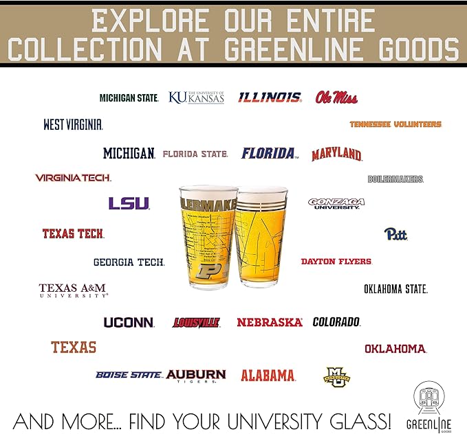 Greenline Goods – University of Purdue Boilermakers College Pint Beer Glasses (Set of 2), 16 oz – Full-Color Logo + Campus Map