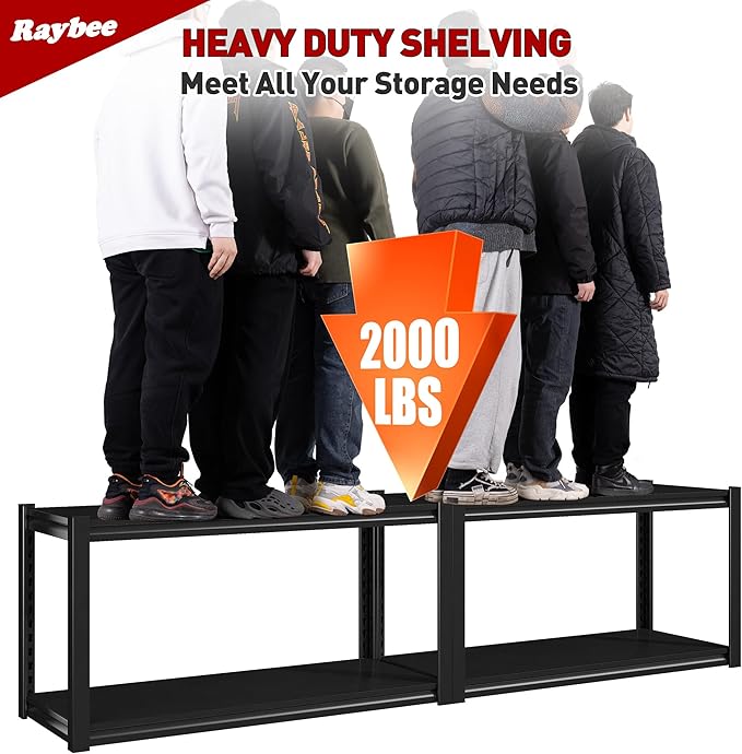 Raybee 40" W Garage Shelving 4 Tier Storage Shelves Heavy Duty Shelving 2000 LBS Adjustable Metal Shelves for Garage,Basement, Warehouse, 40" W x19 D x57 H
