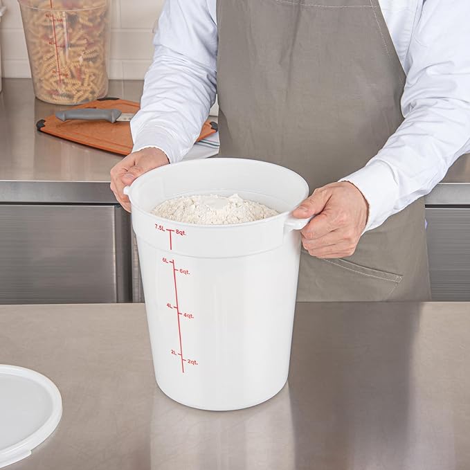 Restaurantware-Met Lux 8 Quart Food Storage Container, 1 White Storage Container - Lids Sold Separately, Red Volume Markers, Dishwashable Container, Side Handles, For Storing Foods