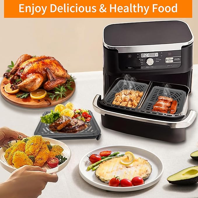 GWY Air Fryer Tray for Ninja Foodi 11 Quart 7-in-1 MegaZone XL FlexBasket Air Fryer, 2 Packs Replacement Air Fryer Crisper Plate Grill Pan Grill Plate Accessories with Rubber Bumpers, Dishwasher Safe