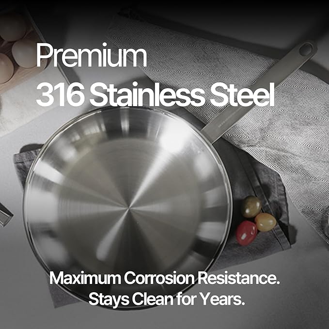 11 Inch Skillet Frying Pan 316 Stainless Steel Copper core 5-Ply Induction compatible Dishwasher & Oven Safe