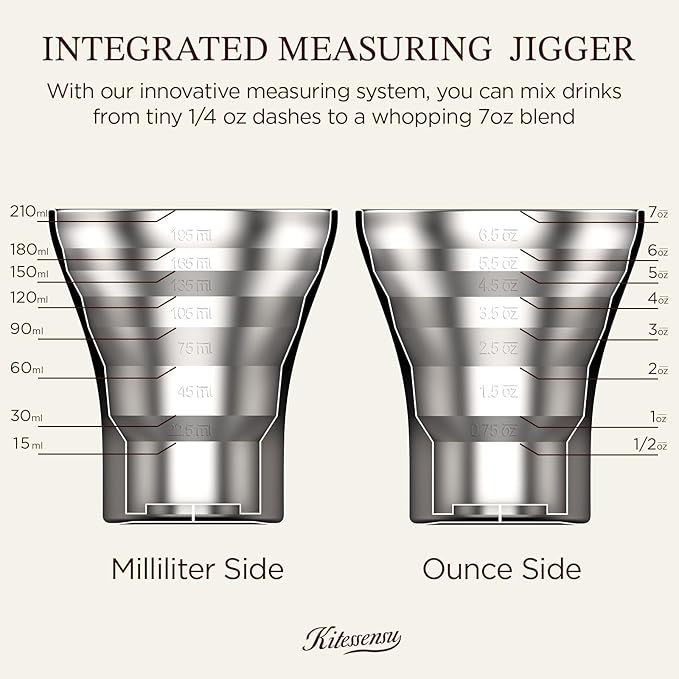 Kitessensu Hybrid Cocktail Shaker | Vacuum Insulated Stainless Steel Martini Shaker with Double Wall Martini Cup | Integrated Measuring System | Tumbler Lid & Cocktail Recipes Included | Crown
