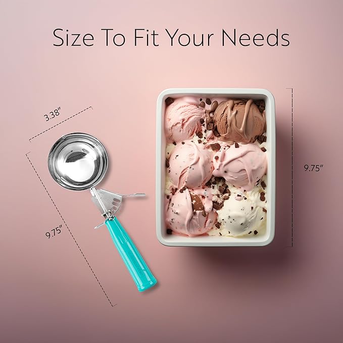 Restaurantware Met Lux 6 Ounce Portion Scoop 1 Durable Disher Scoop - Thumb Trigger Teal Stainless Steel Ice Cream Disher For Portion Control For Ice Cream Mashed Potato And Cookie Dough