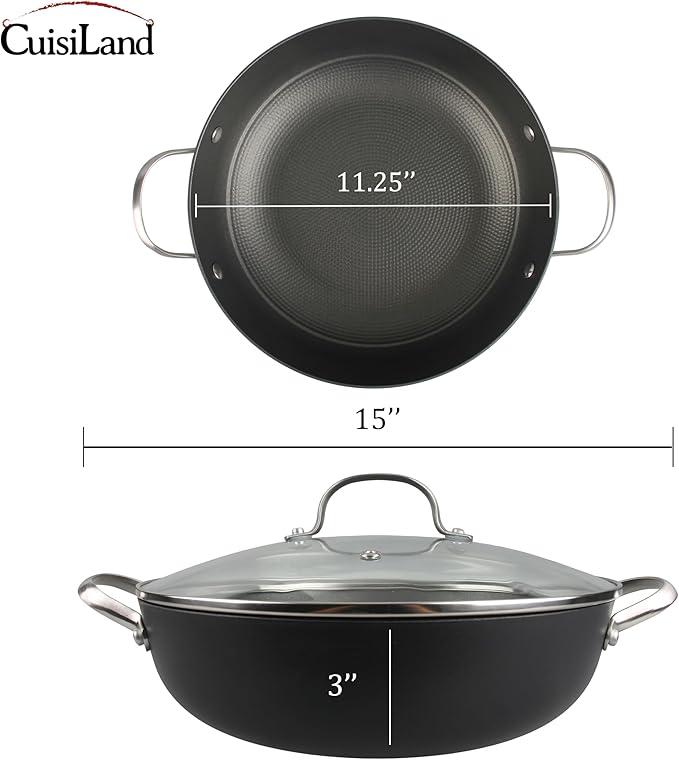 Cuisiland 11" Honeycomb Cast Iron Wok with Lid & Dual Handles – Non-Stick Stir-Fry Pan, Stainless Steel Handles, Oven Safe, Classic Heat Retention for Steaming, Stir-Frying & Sautéing