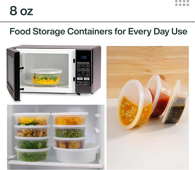 [8 oz Heavy-Duty PP Deli Containers with Lids – 20 sets | Microwave & Freezer Safe | Durable, Leak-Resistant & Reusable | Ideal for Food Storage, Meal Prep, Restaurants & Catering