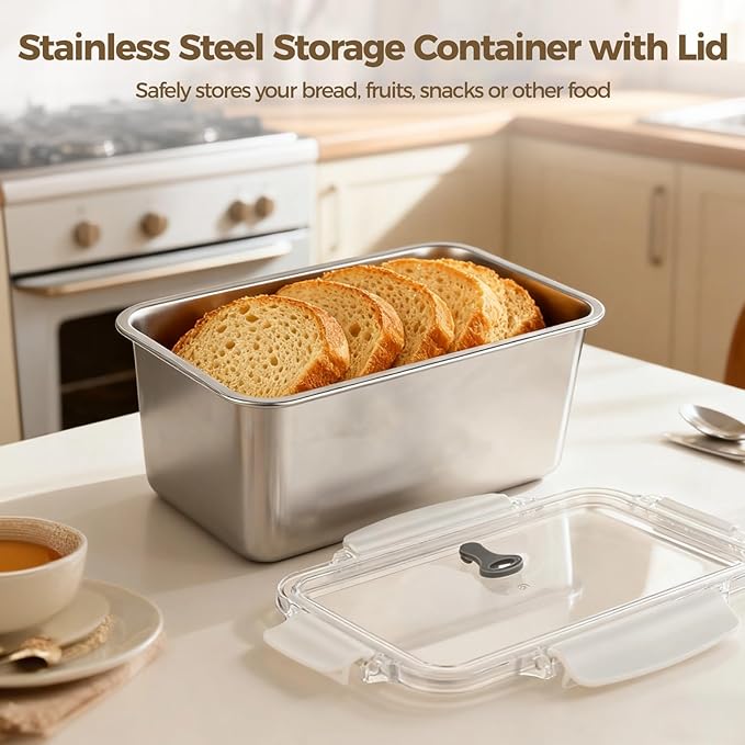 2 Pcs Food Storage Containers with Lids, 2100 ml / 71 fl oz 304 Stainless Steel Storage Box, Leakproof Bento Box, Refrigerator & Microwave Oven Safe, Safe Rust Free Food Container for Home, Picnic